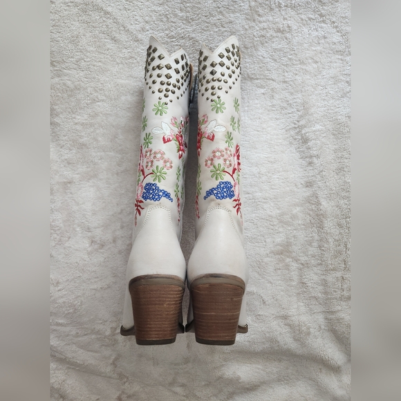 Dingo boots white poppy flowers embroidery high knee sz 10 New - Picture 5 of 9